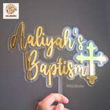 Floating Christening or Baptism with Cross Cake Topper (2 words)